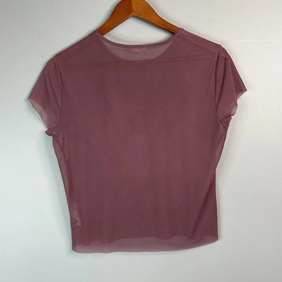 GARAGE Mesh T-Shirt Plum Purple Short Sleeve Crewneck Raw Hem Stretch Size L - Picture 6 of 11